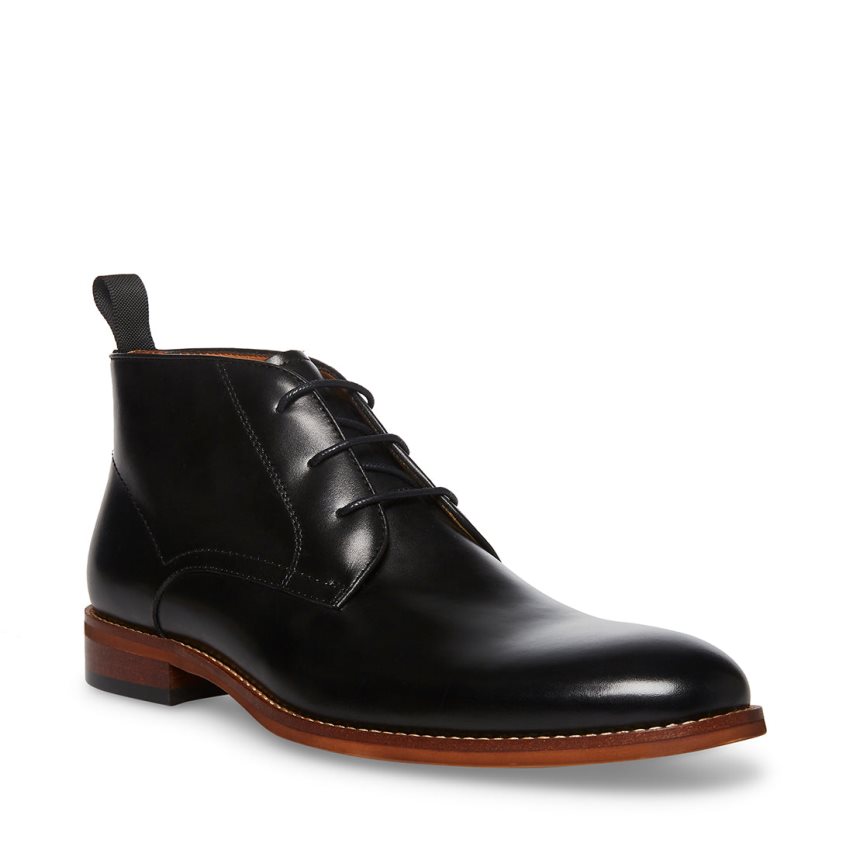 Black Steve Madden Favien Leather Men's Derby Shoes | PH 9825AZT